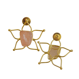 Boucles d'oreilles étoiles plaquées or avec pierres naturelles serties en clos, style bohème, bijoux de mode pour femmes - Product Image 2