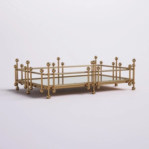 Bandeja de Almacenamiento Rectangular Chapada en Oro con Base de Espejo, Diseño Moderno y Lujoso para Organización de Mesa - Product Image 3