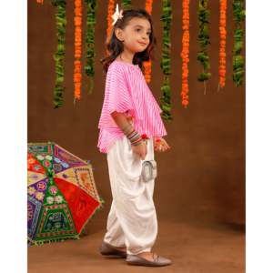 ชุดเดรสผ้าฝ้ายสีชมพูลายเลเฮริยาสำหรับเด็กหญิงอายุ 1-2 ปี สำหรับเทศกาลดิวาลี - Product Image 2