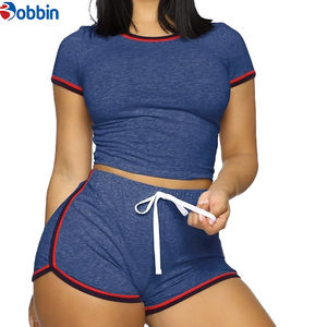 Conjuntos de Verano para Mujer, Conjuntos Deportivos Cortos de Moda, Los Mejores Conjuntos de Verano para Mujer, 2 Piezas, Camiseta Corta de Algodón con Pantalones Cortos - Product Image 1