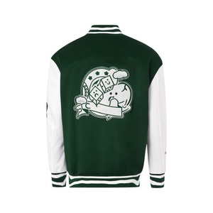 Chaqueta Varsity Verde y Blanca para Hombre, Estilo Preppy, Diseño con Letra A Bordada, Corte Regular, Cuello Camisero - Product Image 2