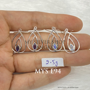Listos para enviar: Pendientes colgantes de plata de ley 925 con cabujón de amatista, en stock, MOQ bajo - Product Image 1