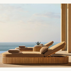 Chaise longue d'extérieur pour villa, ensemble de meubles de jardin en teck, chaises longues de piscine extérieure pour hôtel, chaises longues de plage - Product Image 1