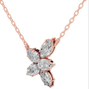 Collier en diamant de laboratoire taille poire et taille marquise, or 14 carats, couleur incolore VVS, pendentif inspiré de la nature avec chaîne - Product Image 1