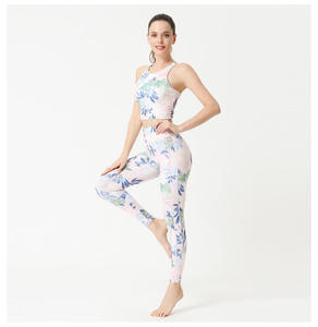 New High Waist Womens Yoga Suit Quick Dry Printed Yoga Pants Shockproof <b>Support</b> Sports Bra Beautiful <b>Back</b> Gym Fitness Set - Product Image 4