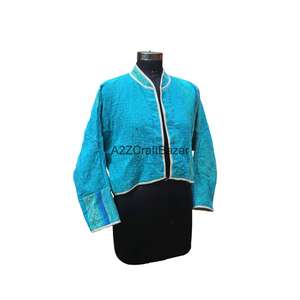 เสื้อแจ็คเก็ตผ้าฝ้ายถักลายวินเทจแบบคันธา คอเต่าติดกระดุม ทำมือ ใส่ได้สองด้าน เป็นมิตรต่อสิ่งแวดล้อม ระบายอากาศได้ดี แห้งเร็ว สำหรับผู้หญิง ฤดูใบไม้ผลิ ฤดูใบไม้ร่วง - Product Image 3