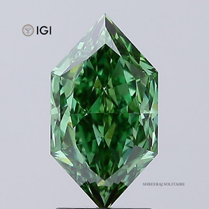 แหวน จี้ ต่างหู เครื่องประดับเพชรทรงหกเหลี่ยมสีเขียวสดใสแฟนซี SHREERAJ SOLITAIRE น้ำหนัก 2 กะรัต / 3 กะรัต เพชรเพาะเลี้ยงในห้องปฏิบัติการ รับรองโดย IGI - Product Image 1