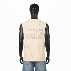 เสื้อยืดแขนกุดผู้ชายทรงเข้ารูป ผ้าคอตตอนเจอร์ซีย์ ชุดกีฬา พิมพ์ลายโลโก้ตามสั่ง เสื้อยืดผู้ชายผ้าฝ้าย 100% ทรงหลวม พิมพ์ลาย - Product Image 2