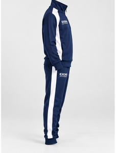EXORO <b>Men's</b> Navy Blue Quarter-Zip Breathable Solid Tracksuit Set with <b>White</b> Stripe Knitted Sporty <b>Jogger</b> Winter Wear - Product Image 5
