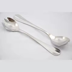 Restaurant Use Metal Salad Server Set Stainless Steel Salad <b>Serving</b> <b>Spoon</b> Fork Kitchen Dining Table Use - Product Image 1