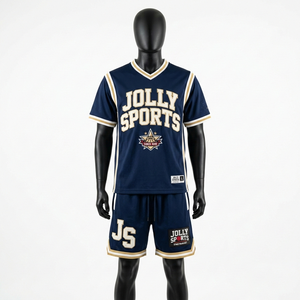 Ensemble short en mesh polyester respirant bleu marine avec bordure crème et logo en twill pour homme - Product Image 3