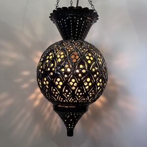 Black Iron Round Pendant Light Soft Warm <b>White</b> <b>Hanging</b> Lamp with Geometric Cutout Design - Product Image 2