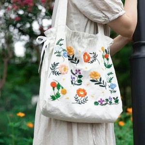 Bolsa de Mano de Lona de Algodón Bordada Personalizada, Bolsa de Compras Reversible con Estampado Floral, Bolsa de Regalo con Cordón para Uso en Compras - Product Image 1