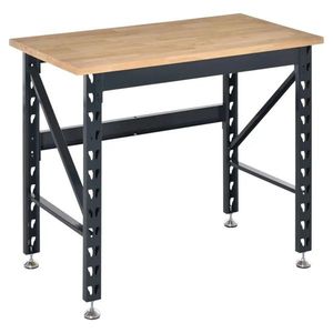 Banco da Lavoro Regolabile in Acciaio con Piano in Legno e Telaio in Metallo - Product Image 1