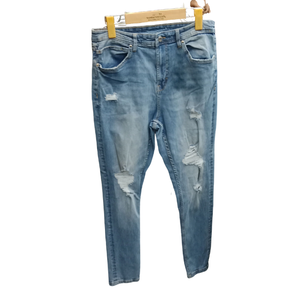 Jean en denim déchiré noir coupe slim pour homme, jambe droite, taille mi-haute, en coton, style décontracté automne - Product Image 3