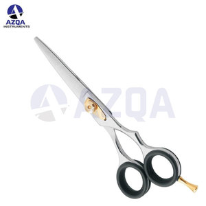 Ciseaux de coiffure professionnels en acier inoxydable avec anneaux en silicone vert, vis de tension dorée et poignée ergonomique - Product Image 2