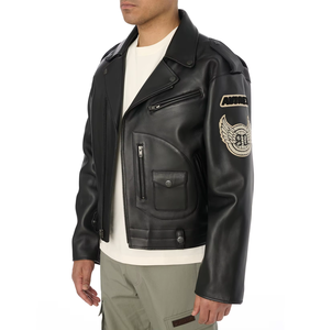 Blouson de moto Avirex personnalisé en cuir d'agneau véritable 100% avec broderie 3D, motif USA Tour au dos, coupe-vent - Product Image 3