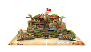 Tarjeta de felicitación emergente 3D de Hello Vietnam con diseño de papel artesanal, bandera y arquitectura tradicional - Product Image 1