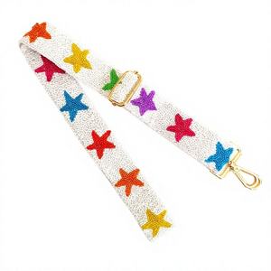 Handmade Beaded <b>Purse</b> Strap Bald Lightning Colorful <b>Cute</b> Bolt Patterns Black Base Gold Metal Buckle Hook Rectangular Shape - Product Image 5