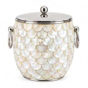 Seau à glace artisanal en nacre avec couvercle en métal, accent finition laiton, incrustation de mosaïque de coquillages, seau à vin en acier inoxydable - Product Image 3