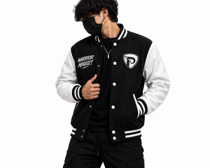 Dumela Custom Men's Windproof Varsity Bomber Jacket Embroidered Front Logo <b>Covered</b> <b>Button</b> Closure OEM Service Regular Fit - Product Image 4