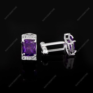 Boutons de manchette rectangulaires en pierres précieuses violettes pour hommes, accessoires de chemise formelle argentés, bijoux pour mariage, marié, cadeau d'affaires - Product Image 2