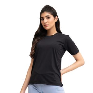 Camiseta negra de manga corta con cuello redondo para mujer, camiseta básica holgada y ligera para el día a día, ropa de moda informal para mujer - Product Image 1