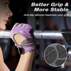<b>Half</b> Finger Weight Lifting Gloves Purple Gray Non <b>Slip</b> Adjustable Wrist Strap Gym Workout Unisex - Product Image 2