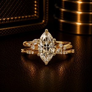 Luxury 14K <b>Gold</b> Engagement <b>Ring</b> Marquise Cut Lab Grown Diamond 2.00 IGI Certified Curved Wedding Band Bridal <b>Ring</b> <b>Sets</b> Jewelry - Product Image 1