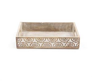 Rectangular wooden serving <b>tray</b> perfect for serving food drinks <b>snacks</b> breakfast dinner parties home Size 16 x 12 x 3 inches - Product Image 3