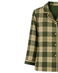Ensemble de pyjama pour femmes en coton doux à carreaux vert olive, manches longues, boutonné, vêtements de nuit, ensemble de deux pièces, ensemble confortable pour se détendre - Product Image 3