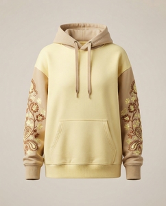 WOMEN SOFT BREATHABLE CASUAL COLOR BLOCK WINTER COTTON HOODIE with CONTRAST <b>SLEEVE</b> EMBROIDERY - Product Image 1