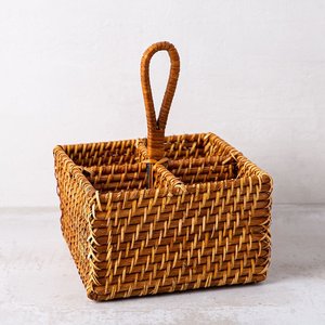 Handweave rattan cutlery baskets cheap cost silverware holder flatware <b>caddy</b> <b>kitchen</b> organization - Product Image 1