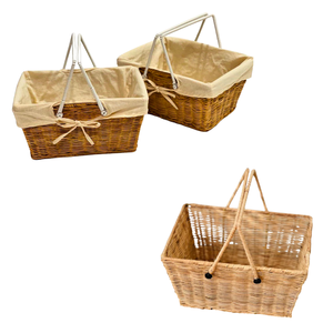 Panier en rotin tressé naturel avec doublure en coton et poignées de transport pour l'organisation de la maison - Product Image 1