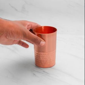 Pure Copper Double Wall Eco-Friendly Vintage Hammered Glass Lacquered Tumbler <b>Straw</b> Handle for Shine Protection Traditional Look - Product Image 2