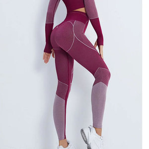 Leggings de yoga taille haute pour femmes, color-block, avec découpes, longueur intégrale, en Spandex et Polyester extensible - Product Image 2