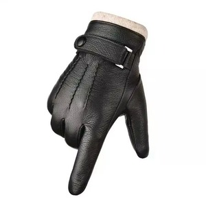 Gants d'hiver en cuir noir pour vélo avec doublure en microfibre, thermiques, longueur poignet, décontractés pour usage extérieur - Product Image 2