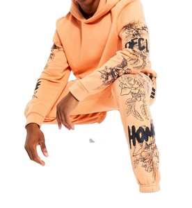 Chándal acampanado bordado desgastado lavado ácido logotipo personalizado conjunto Jogger 100% algodón para hombre con cuello con capucha para invierno - Product Image 5