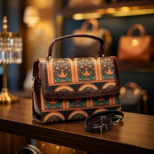 Bolso de Mano Étnico de Lujo para Mujer, Elegante Bolso Bandolera Mediano con Forro de Poliéster Marrón - Product Image 1