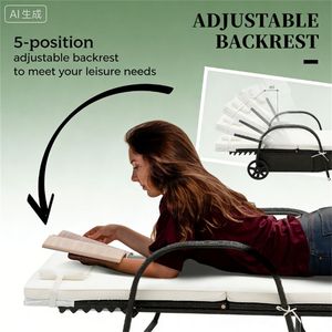 Sedia a Sdraio in Rattan Crema per Esterni con Schienale per Uso in Cortile - Product Image 3