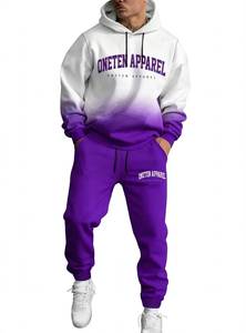 ONETEN APPAREL Conjunto Deportivo 2 en 1 con Capucha para Hombre, Degradado Blanco y Morado, Sudadera y Pantalones Deportivos con Efecto Teñido - Product Image 6