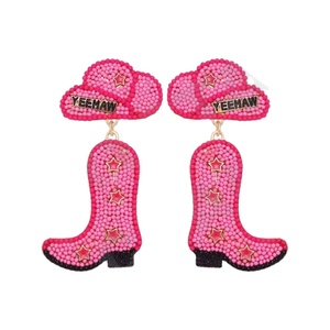 Pink Boot Beaded Earrings for Women Patriotic Orange White Blue Colour for Wedding or <b>Memorial</b> Day - Product Image 1