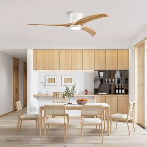 Ventilatore da Soffitto con Pale in Legno Massello da 52 Pollici, Telecomando, Luce, Motore Silenzioso Reversibile a 6 Velocità per Patio, Soggiorno, Camera da Letto - Product Image 1