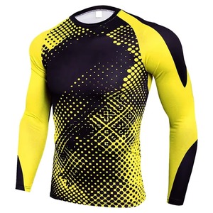 Chemise de compression à manches longues pour homme, noire et jaune, avec imprimé géométrique, séchage rapide - Product Image 6