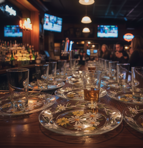 Posavasos de Vidrio Pintado a Mano Royal Blossom Classic, Resistente al Calor y Antideslizante para Servir Cócteles, Whisky, Mocktails, Té y Refrescos - Product Image 1