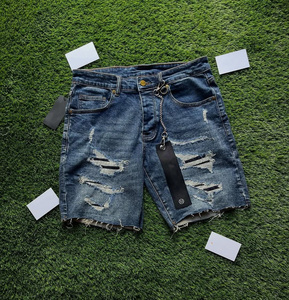 Shorts en jean décontractés pour hommes, coupe droite classique, délavés et usés, taille mi-haute, respirants - Product Image 5