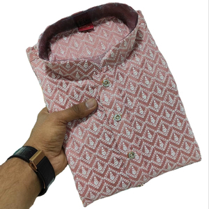 RN Embroidery Work Lakhnavi <b>Silk</b> Quick Dry Regular Fit Formal <b>Kurta</b> for Men's Wedding and Party Season Gujarat - Product Image 1