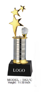 Trophée étoile en métal avec boule de cristal, base plaquée métal, modèle 582 A B C, récompense sportive avec base en bois noir - Product Image 6