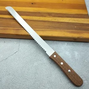 Custom Handmade Eco-Friendly Dishwasher Safe Modern Ambidextrous <b>Bread</b> <b>Knife</b> Stainless Steel Wooden Handle 9 in 3.0mm - Product Image 4