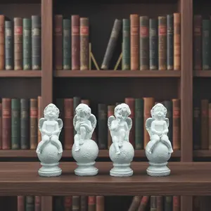 Figuras de Querubín, Estatuas de Ángeles Querubín, Juego de 4 Figuras de Querubín Blancas, Artesanía en Resina, Figuras de Querubín con Corona de Rosas - Product Image 1